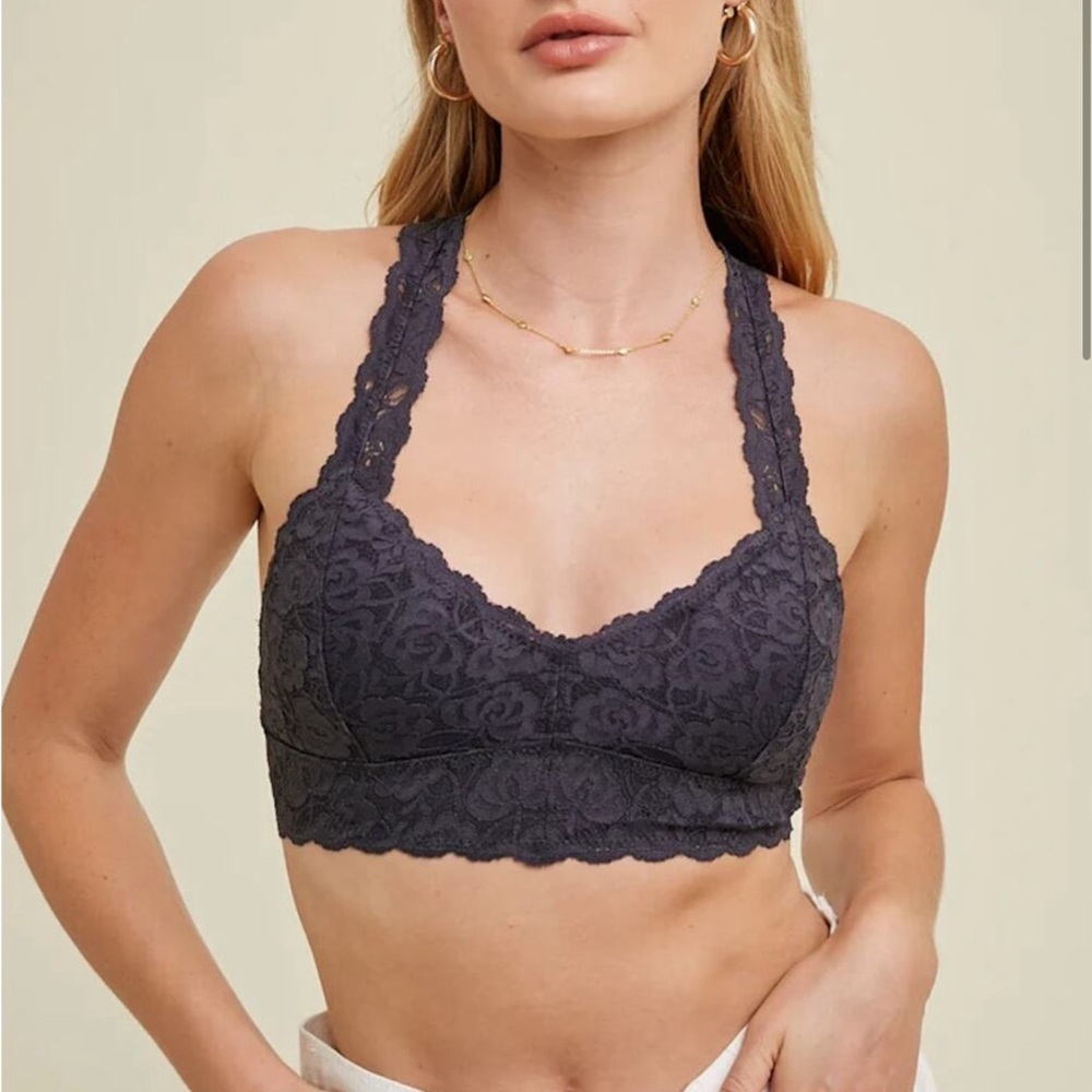 Free People Black Galloon Racerback Lace Bralette Size XS